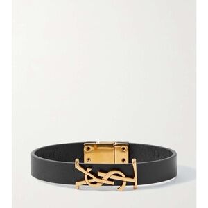Authentic Saint Laurent Opyum leather and gold-tone bracelet